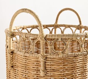 Natural Rattan <b>Storage</b> <b>Basket</b> With Handles Handmade Wicker Organizer Laundry <b>Basket</b> <b>Toy</b> <b>Storage</b> Home Decor For Living Room - Product Image 4