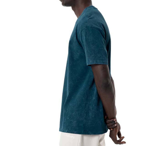 T-shirts décontractés pour hommes en coton tricoté, coupe oversize, style urbain, effet vintage, délavé à l'acide, imprimé, couleur unie, respirants - Product Image 3