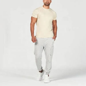 T-shirt à manches courtes pour homme, coupe ajustée, col rond, couleur unie, tissu jersey à séchage rapide, vêtements décontractés - Product Image 3
