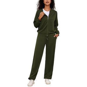 ชุดเซ็ทวอร์มผู้หญิง 2 ชิ้น เสื้อแจ็คเก็ตซิปเต็มตัวและกางเกงขายาวทรงหลวม ชุดลำลองสำหรับพักผ่อนและวิ่งออกกำลังกาย - Product Image 2