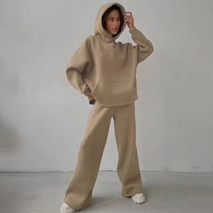 Women Tracksuit <b>Set</b> Hooded <b>Sweater</b> Wide Leg Pants Solid Color Casual Loose Fit Full Sleeve Autumn Wear 100 Cotton - Product Image 3