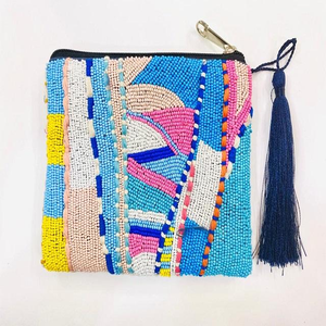 Classic Embroidered Beaded Coin Purse for Women with Zipper Closure Multi-Purpose <b>Makeup</b> Organizer Mini Size Mixed Colors - Product Image 1