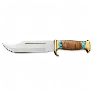 Outil utilitaire robuste en acier fixe avec cadre en acier poli, double protection en laiton et manche en résine turquoise et bois - Product Image 2