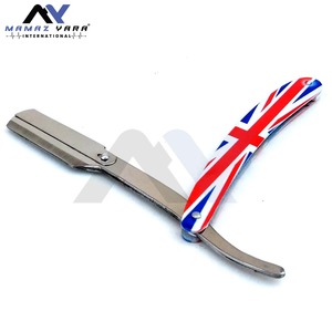 Navaja de Afeitar Profesional de Acero Inoxidable con Bloqueo Giratorio, Mango con Diseño de Bandera Americana, Plegable para Afeitar la Barba - Product Image 4