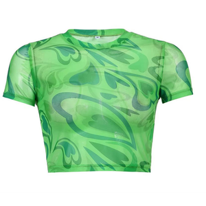 Women's <b>Green</b> Printed <b>Cropped</b> Tank <b>Top</b> O-Neck Short Sleeve Breathable Knitted Polyester Sexy Club Style - Product Image 1