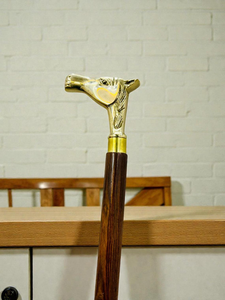 Handcrafted Black <b>Wooden</b> Walking Cane with Decorative Metal Animal <b>Handle</b> Vintage Classic Walking Stick Brass Accents - Product Image 6