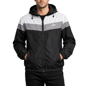 Manufacturer Wholesale Custom <b>Lightweight</b> Nylon Polyester Sports Men Hooded Contrast Color Block Men's <b>Jackets</b> Windbreaker Bulk - Product Image 3