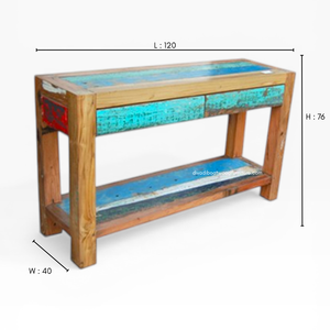 Rustic Teak Wooden <b>Console</b> <b>Table</b> with 2 Drawers for Living Room Entryway Apartment Hotel Home Furniture Recycled Boat Wood - Product Image 1