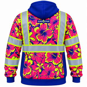 Maßgefertigter Zona Star Unisex Hochsichtbarer Reflektierender Hoodie Polyester Sublimationsdruck Blumenmuster Arbeitskleidung Sweatshirt Kapuzenpullover 2027 - Product Image 6