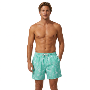 Shorts de Baño para Hombre, Color Verde Menta, con Estampado de Palmeras, Secado Rápido, Cintura con Cordón Ajustable, Estilo Casual - Product Image 5