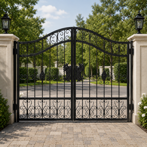 Portail de Jardin Double Battant en Fer Forgé Noir Orné avec Motifs Sculptés pour Entrée de Villa et Sécurité - Product Image 3
