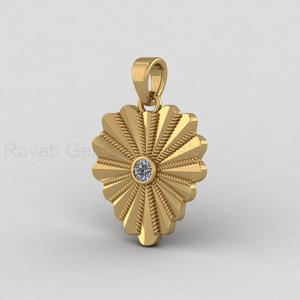 Pendentif disque médaillon floral soleil 20x30mm en argent 925 plaqué or 18 carats avec diamant CZ, breloque personnalisée, bijoux fins pour elle - Product Image 1