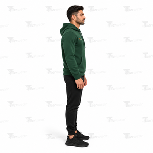 <b>Men's</b> Green Hooded Hoodies Regular Fit Cotton Fleece <b>Pullover</b> With Front Pocket Casual Style Autumn Wear Hoodies <b>for</b> <b>Men</b> - Product Image 3