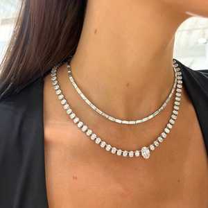East West Baguette Tennis <b>Necklace</b> Illusion Puff Choker Chain Lab Grown Diamond CVD Manufacturer Wholesale 14k 18k <b>Solid</b> Gold - Product Image 5