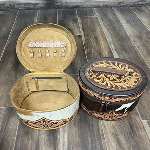 Nouveau produit fait à la main en cuir repoussé voyage boîte à bijoux boîte organisateur grande forme ovale peau de vache boîte de rangement pour bagues et boucles d'oreilles - Product Image 6