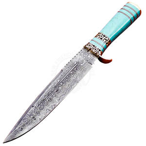 Nouvelle édition Couteau de chasse en acier Damas avec manche en laiton forgé à la main, lame fixe tranchante, couteau tactique Bowie, couteau de survie - Product Image 2