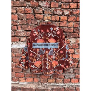 Uzbek Velvet Suzani Jacket <b>Coat</b> Floral Embroidery Short <b>Women's</b> Jacket Two Side Pocket <b>Coat</b> Boho Chic Jacket - Product Image 4