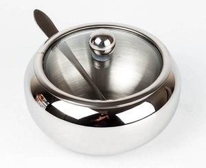 Ensemble de pots à épices en acier inoxydable avec couvercles en verre et cuillères, récipients à condiments ronds sur plateau - Product Image 4
