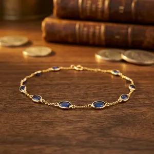 Natural <b>Blue</b> <b>Sapphire</b> <b>Bracelet</b> 14K Solid Yellow Gold <b>Bracelet</b> Handmade Customized <b>Bracelet</b> Best Gift For Women - Product Image 3