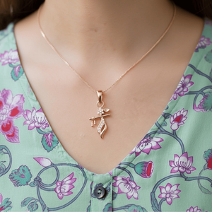จี้พระกฤษณะแบบแบนซูรี ชุบทองคำสีกุหลาบ เงินแท้พร้อมสายสร้อย - Product Image 2