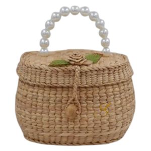 Sac en paille avec poignée en perles : Panier en jacinthe d'eau tressé à la main - Product Image 3