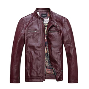 Chaqueta de Cuero PU para Hombre, Corte Ajustado, Estilo Motero, Cuello Alto, Cierre de Cremallera, Color Sólido, Manga Regular, para Otoño - Product Image 1