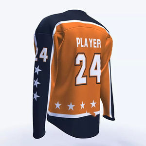 Maillot de hockey sur glace personnalisé pour homme, manches longues, orange et noir, numéro 20 sublimé, tissu polyester respirant, vêtements de sport, taille adulte - Product Image 4