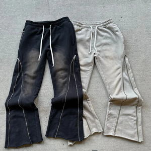 Vente en gros de sweats à capuche en denim noir délavé surdimensionnés pour hommes, avec fermeture éclair double, style streetwear, personnalisables, OEM ODM - Product Image 3