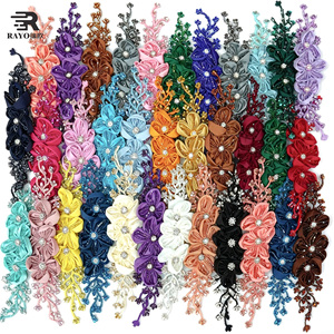 Aplique de Flores 3D Hecho a Mano de Alta Calidad, 9*42mm, con Pedrería, para Coser en Vestidos de Novia, Aplique de Pedrería para Manualidades - Product Image 1