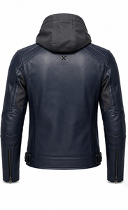Blouson de moto en cuir à capuche Urban |   Marine, Brun, Bourgogne |   Fabricant OEM ODM |   Qualité de conception haut de gamme |   Vêtements de course | - Product Image 2