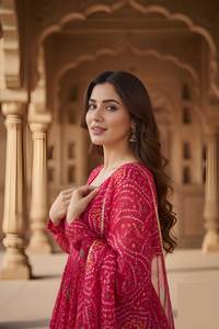 Conjunto de kurta de seda Delta con estampado Bandhani rosa y dupatta para mujer, completamente cosido con forro de crepé, disponible en todas las tallas, venta al por mayor. - Product Image 6