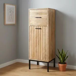 Minimalist Mango Wooden Bathroom <b>Cabinet</b> with 1 Drawer and 1 Door Natural Finish Freestanding Storage Unit - Product Image 5