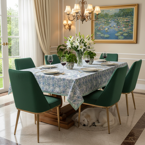 Orchid Aqua Open Handcrafted Block Printed 100% Cotton <b>Tablecloth</b> Sustainable Wedding Dining Decor Home Furnishing Style - Product Image 3