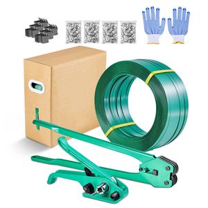 Kit Sigillatore Manuale per Imballaggi Pesanti con Nastro PET da 450 m, 450 Sigilli Metallici, 150 Protezioni Angolari e Guanti in Materiale PP - Product Image 1