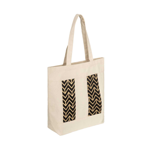 Jute Tote <b>Bag</b> <b>Medium</b> <b>Size</b> Geometric Pattern Zipper Closure PP Webbing Handle Eco-Friendly Fashion Style Daily Shopping <b>Bag</b> - Product Image 2