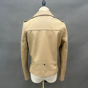 <b>Pink</b> PU Leather Moto <b>Jacket</b> Women's Autumn Stand Collar Full Sleeve Zipper Closure Solid Color Woven Pattern - Product Image 4