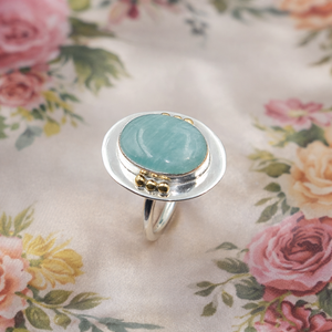 Topquality Amazonite Gemstone <b>Ring</b> 925 Sterling Silver Brass Ball Detail Rose Gold Yellow Gold Plated Handmade <b>Statement</b> Jewelry - Product Image 1