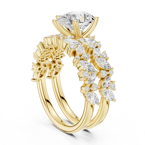 Bague de fiançailles en or jaune avec diamant de laboratoire, pierre centrale taille poire, bande halo multi-pierres, bijoux de mariage de luxe - Product Image 4