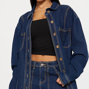 OEM Casual Solid Light Wash Denim Jacket and <b>Skirt</b> Two-Piece Set <b>for</b> Breathable - Product Image 5
