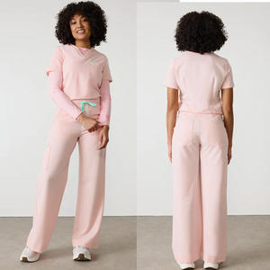 Conjunto de Uniforme Médico para Mujer, con Pantalones Anchos y Cuello en V, Tela Suave y Transpirable de Spandex/Poliéster - Product Image 3