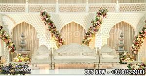 Escenario de Boda de Lujo Estilo Bollywood, Personalizable, de Fibra Blanca Tallada, Elegante Escenario Abierto Jodha Akbar, EE. UU. - Product Image 5