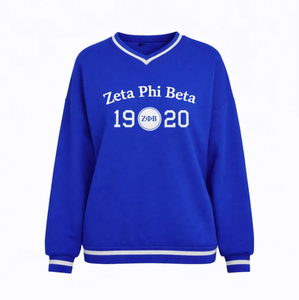 เสื้อสเวตเชิ้ตแขนยาวผ้าฝ้ายถักสีน้ำเงินล้วน รุ่น 1920 ของ Zeta Phi Beta สำหรับผู้หญิง คอกลม ผ้าฟลีซ ไม่เป็นขุย แห้งเร็ว - Product Image 1