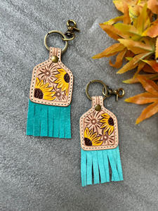 Nouveau véritable fabriqué à la main en cuir véritable de couleur usiné mignon charmant gland porte-clés Offre Spéciale Style occidental moderne Turquoise porte-clés - Product Image 4