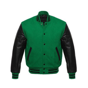 <b>Men's</b> Genuine Leather Eco-Friendly Waterproof Windproof Thick Winter Varsity <b>Jacket</b> <b>Long</b> Sleeve Front Logo Button - Product Image 1