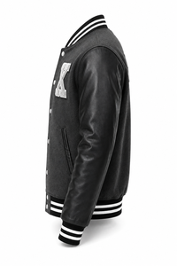 Unisex <b>Black</b> Varsity <b>Jacket</b> PU Leather Sleeves Embroidered X Letter Front Turn-down Collar Patchwork Streetwear Winter Casual - Product Image 2