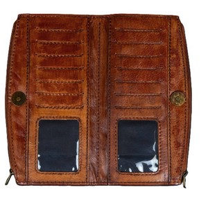 <b>Vintage</b> Tan Brown Real Leather Long Bifold Clutch Mobile <b>Phone</b> Protector Slot Case Dual Zip Cash Organizer Wallets For Men - Product Image 2