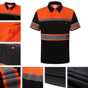 Men's <b>Orange</b> Black Reflective Safety <b>Polo</b> Shirt Short Sleeve Quick Dry Knitted Workwear Class 2 High Visibility - Product Image 6