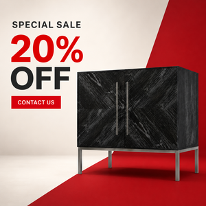 Armoire de rangement moderne en bois noir pour salon avec motif chevron, portes doubles, poignées et pieds en métal, écologique et durable - Product Image 5