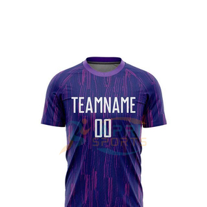 Ensemble de maillots de foot personnalisables pour hommes adultes, 100 % polyester, légers et à séchage rapide, rayés violets, sublimés - Product Image 4