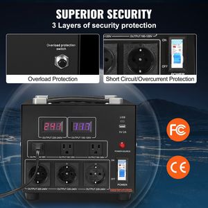 Convertitore di Tensione Professionale 5000W da 110V a 220V Step Up/Down per Adattatori da Viaggio - Product Image 2